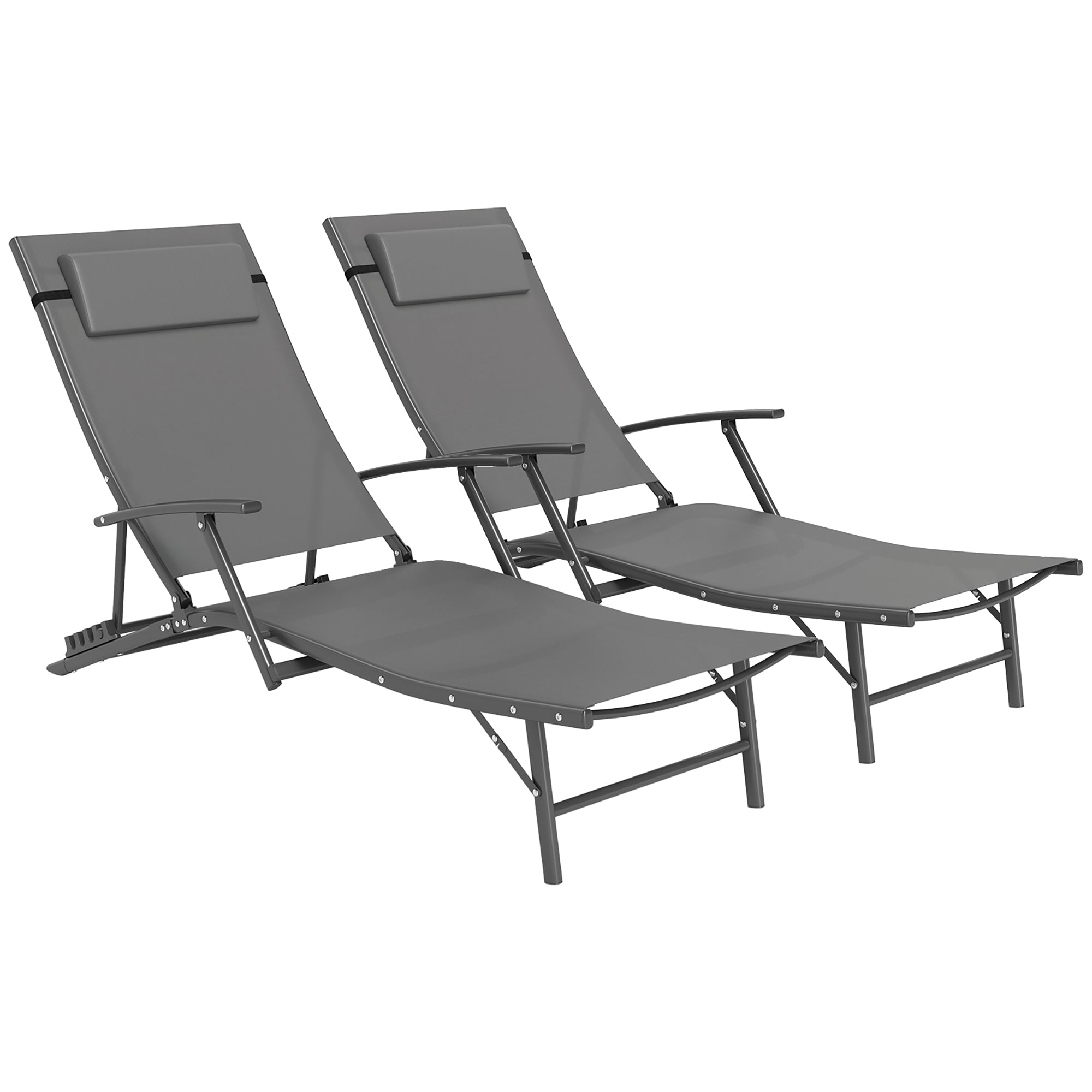 Sun Lounger Aluminum Frame Beach Chairs Outsunnny Set Of Folding