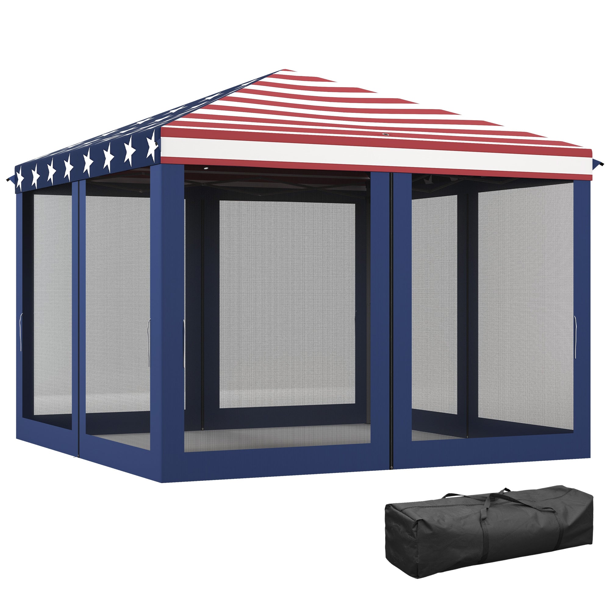 pop up tent with walls Outsunny Patriotic Pop-Up: 10x10' American Flag Canopy with Mesh Sidewalls for Outdoor Events