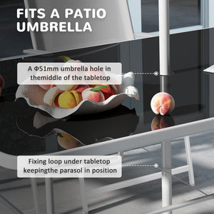 8 Piece Patio Dining Set for 6 with Umbrella, Outdoor Table and Chairs with 6 Folding Chairs with Mesh Seat and Rectangle Dining Table with Umbrella Hole, Grey