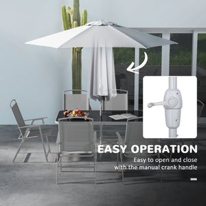 8 Piece Patio Dining Set for 6 with Umbrella, Outdoor Table and Chairs with 6 Folding Chairs with Mesh Seat and Rectangle Dining Table with Umbrella Hole, Grey