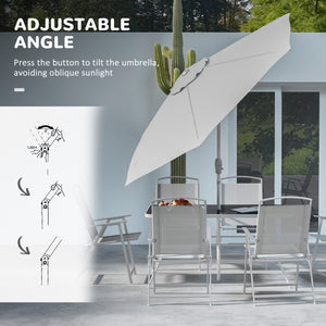 8 Piece Patio Dining Set for 6 with Umbrella, Outdoor Table and Chairs with 6 Folding Chairs with Mesh Seat and Rectangle Dining Table with Umbrella Hole, Grey