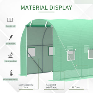 Walk-in Tunnel Greenhouse, 13 x 6.4 x 6.5 ft Hoop House with Zipped Roll-Up Door and 8 Mesh Windows, Outdoor Greenhouse with Galvanised Steel Frame, Green