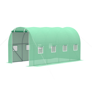 Walk-in Tunnel Greenhouse, 13 x 6.4 x 6.5 ft Hoop House with Zipped Roll-Up Door and 8 Mesh Windows, Outdoor Greenhouse with Galvanised Steel Frame, Green