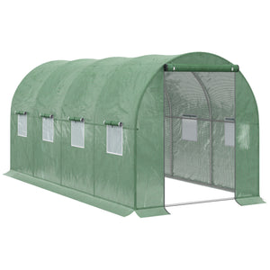 Walk-in Tunnel Greenhouse, 13 x 6.4 x 6.5 ft Hoop House with Zipped Roll-Up Door and 8 Mesh Windows, Outdoor Greenhouse with Galvanised Steel Frame, Green