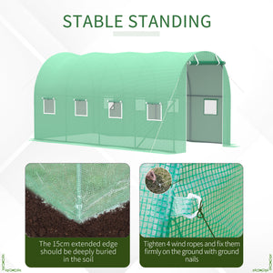 Walk-in Tunnel Greenhouse, 13 x 6.4 x 6.5 ft Hoop House with Zipped Roll-Up Door and 8 Mesh Windows, Outdoor Greenhouse with Galvanised Steel Frame, Green