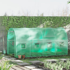 Walk-in Tunnel Greenhouse, 13 x 6.4 x 6.5 ft Hoop House with Zipped Roll-Up Door and 8 Mesh Windows, Outdoor Greenhouse with Galvanised Steel Frame, Green