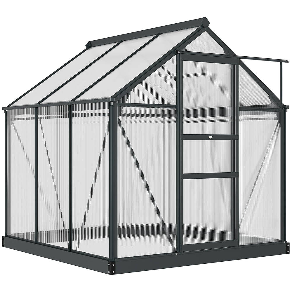 6' x 6' x 6.6' Polycarbonate Greenhouse, Walk-In Green House Kit Garden, Plants Grow, Galvanized Sheet Aluminum Frame with Rain Gutter, Vent and Sliding Door, Grey