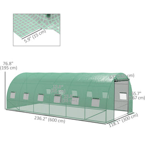 20' x 10' Tunnel Greenhouse with Sprinkler System, Walk-in Green House with Wide Roll-up Door, 12 Mesh Windows, Galvanised Steel Frame, Green