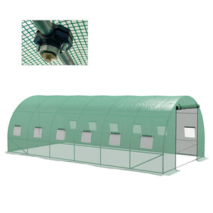 20' x 10' Tunnel Greenhouse with Sprinkler System, Walk-in Green House with Wide Roll-up Door, 12 Mesh Windows, Galvanised Steel Frame, Green
