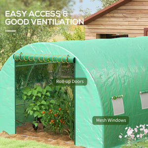 20' x 10' Tunnel Greenhouse with Sprinkler System, Walk-in Green House with Wide Roll-up Door, 12 Mesh Windows, Galvanised Steel Frame, Green