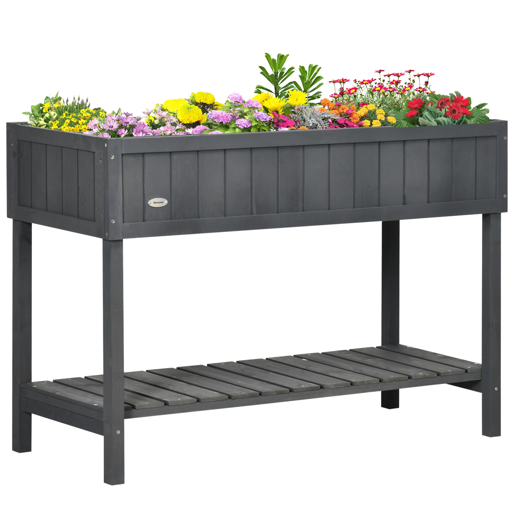 Raised Garden Bed, Wood Planter Box With Storage Shelf And For