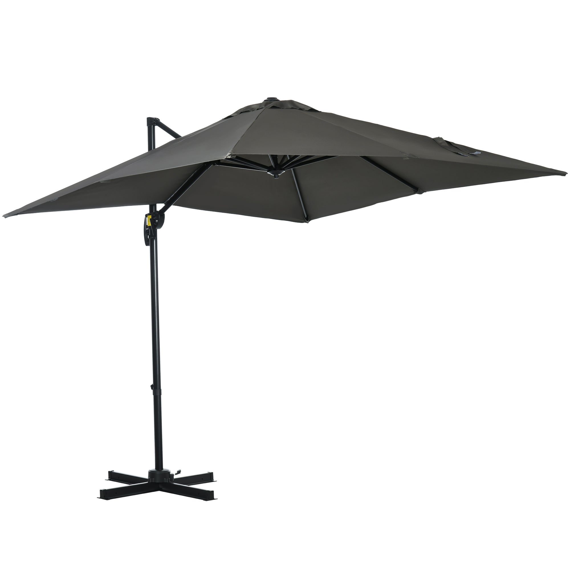 grey offset patio umbrella Outsunny 8'x 8' Square Cantilever with 360° Rotation & Tilt, Choose Option:Helmet Flash Yellow/Matte Black Camo MD Hero Vision Iron Man ensuring long 500-750