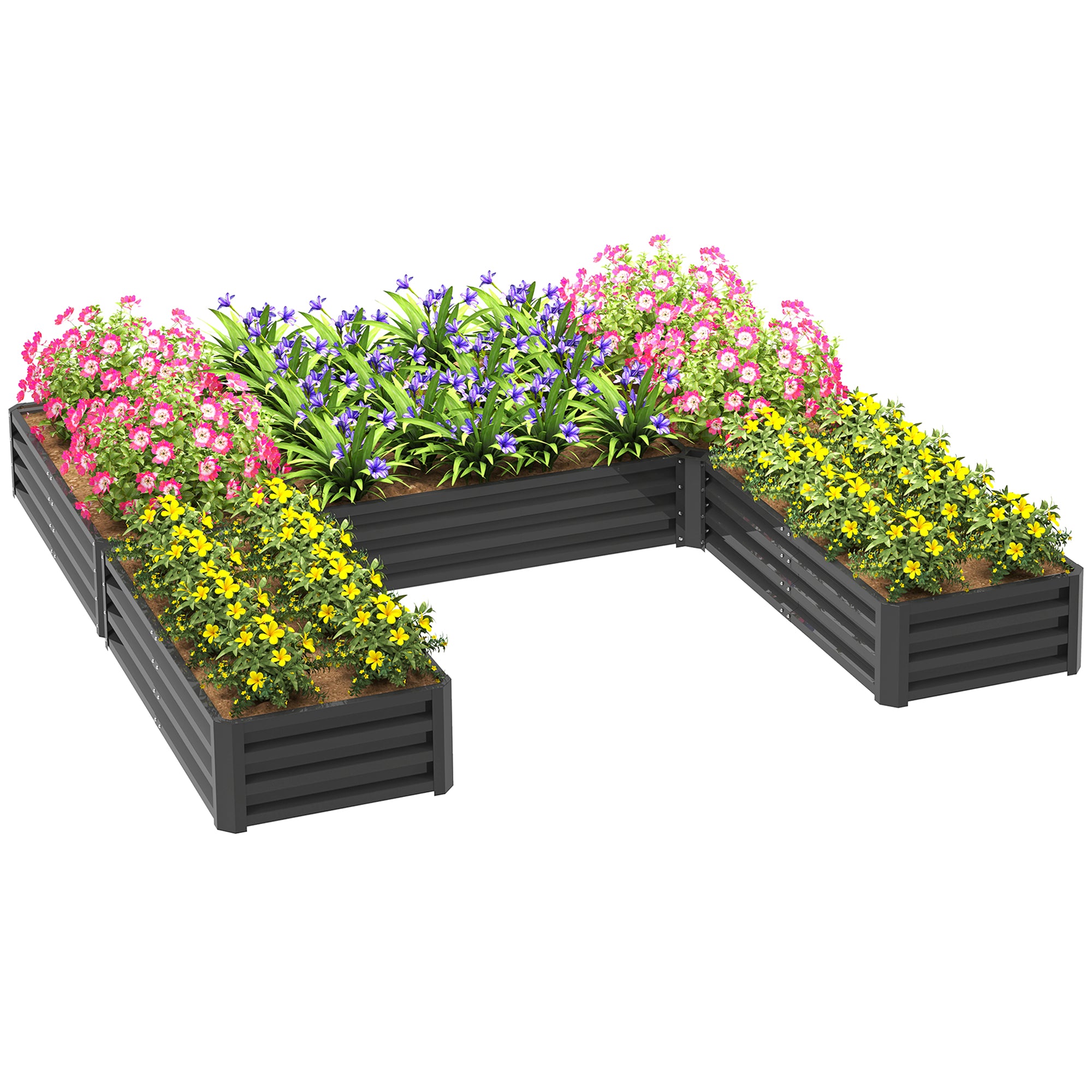 plant box large Outsunny 8 x 8ft DIY Raised Garden Bed, Set of 5 Large Steel Box Planters  for Outdoor Plants, Vegetables, Flowers, Herbs, Easy Assembly, Dark Gr