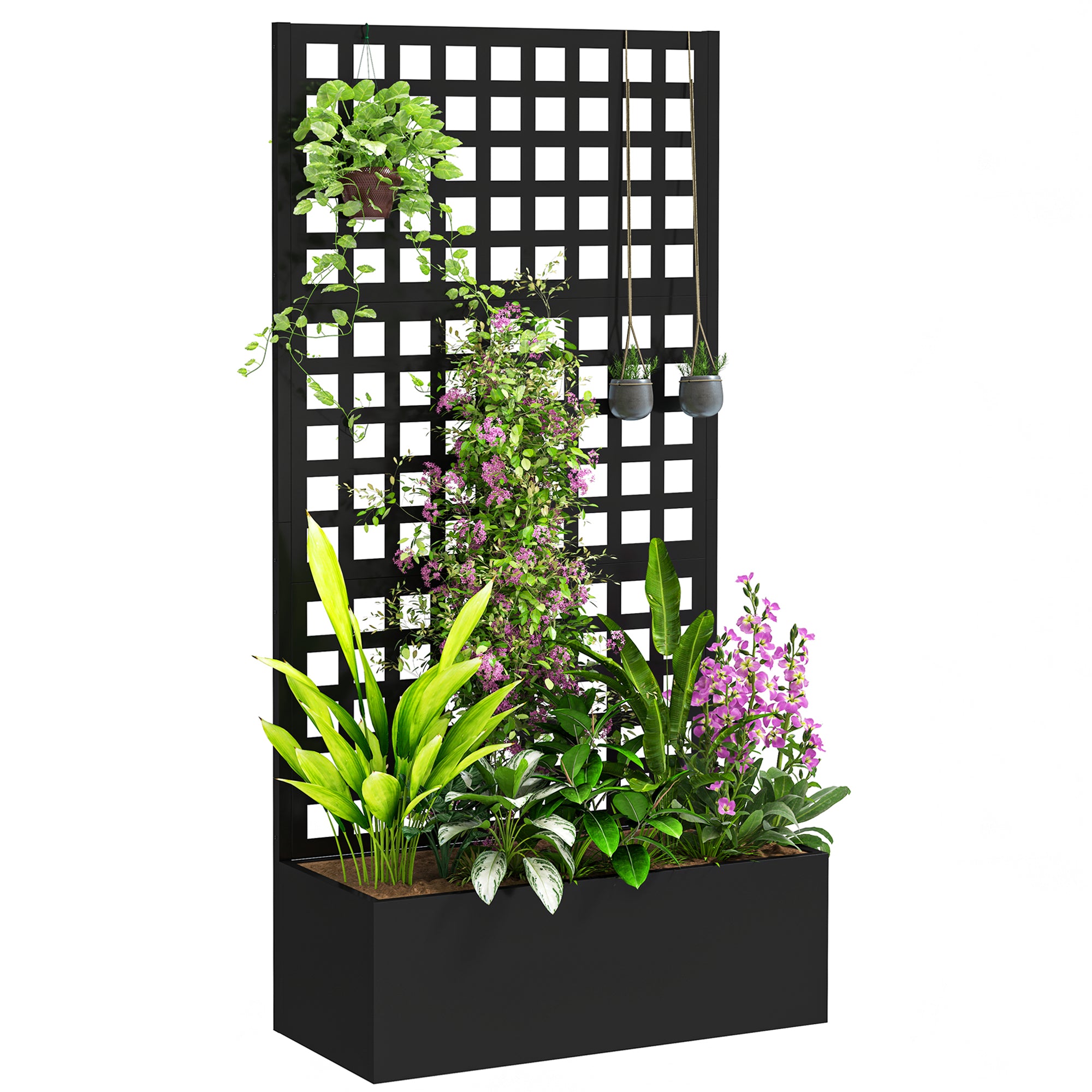 Outsunny Galvanized Raised Garden Bed Planter Box with Trellis for Climbing Plants, Vegetable, Vines, 35