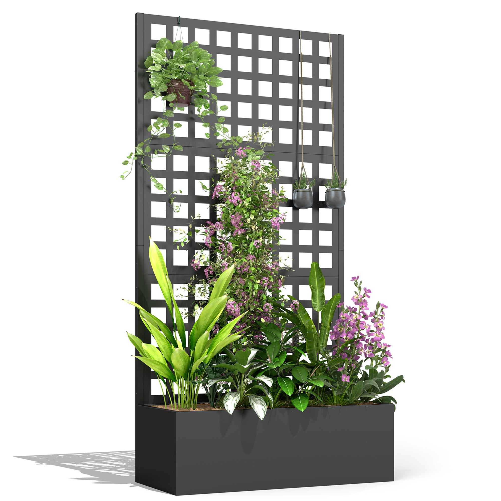 wrought iron trellis planter Outsunny Galvanized Raised Garden Bed with Trellis, Drainage Holes, Privacy  Screen, 35" x 16" x 70"