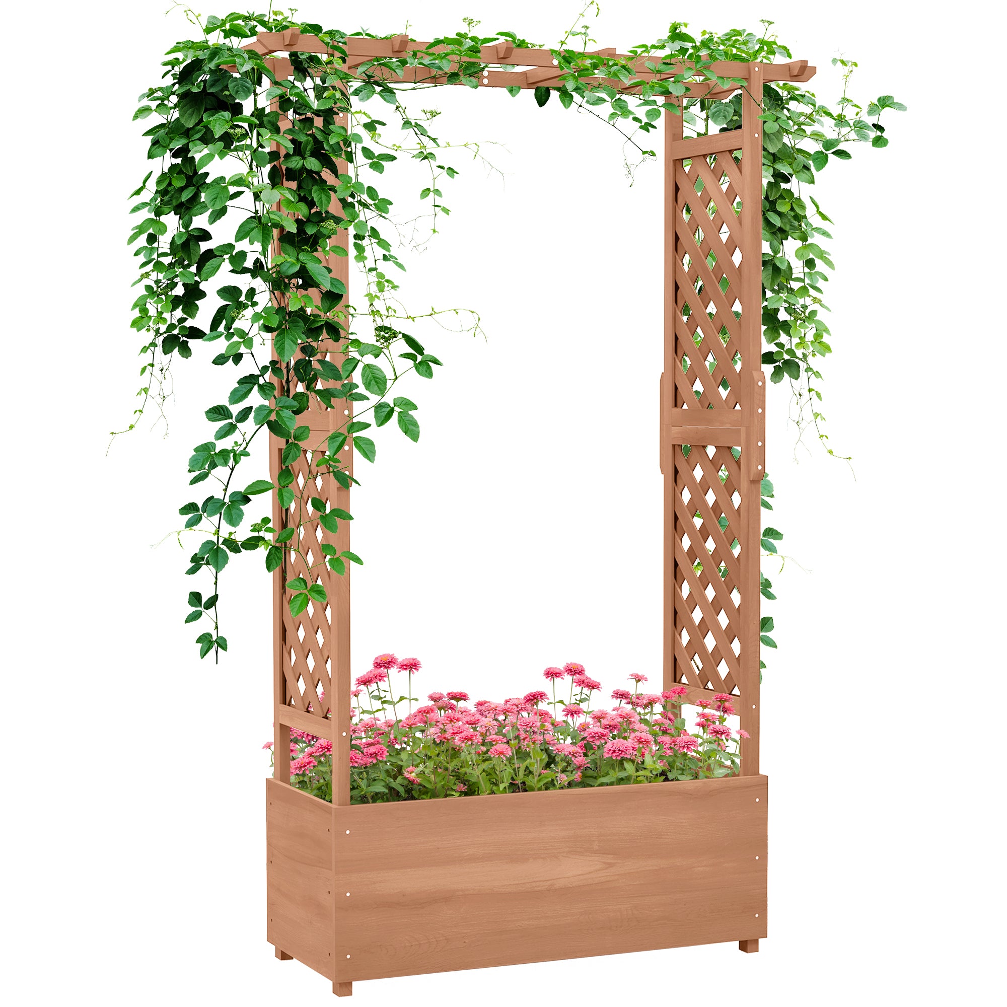 arbor trellis with planter Outsunny Raised Garden Bed with Arch Trellis & Drainage System 70.75