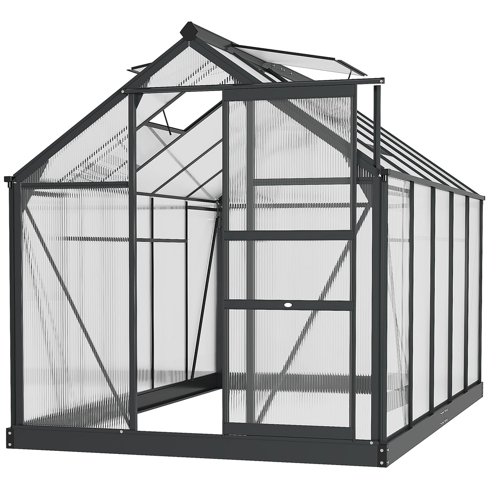 6' x 10' x 6.6' Polycarbonate Greenhouse, Walk-In Green House Kit Garden, Plants Grow, Galvanized Sheet Aluminum Frame with Rain Gutter, Vents and Sliding Door, Grey