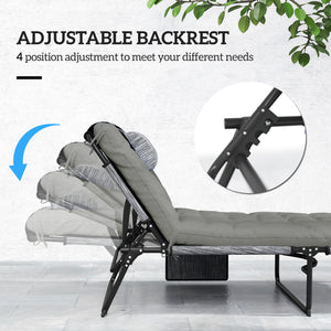 2 Pieces Folding Lounge Chairs with 4-level Reclining Back, Outdoor Tanning Chair with Cushion, Sun Lounger with Breathable Mesh Fabric, Side Pocket, Headrest, Grey