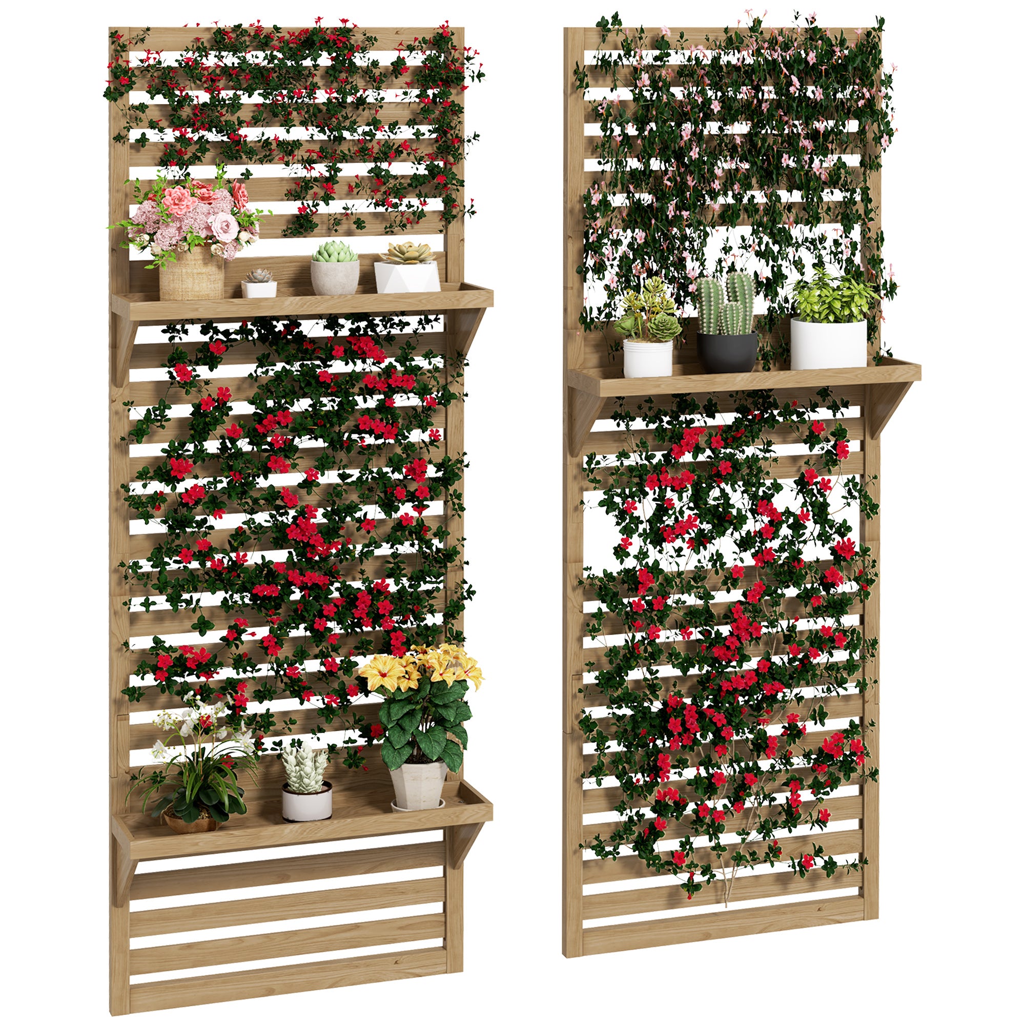 balcony rack for plants Outsunny 2-pieces Outdoor Plant Stands with Hanging Planter Shelves and Slatted Trellis for Climbing Plants, 170cm Wall Mount Wooden Plant Rack