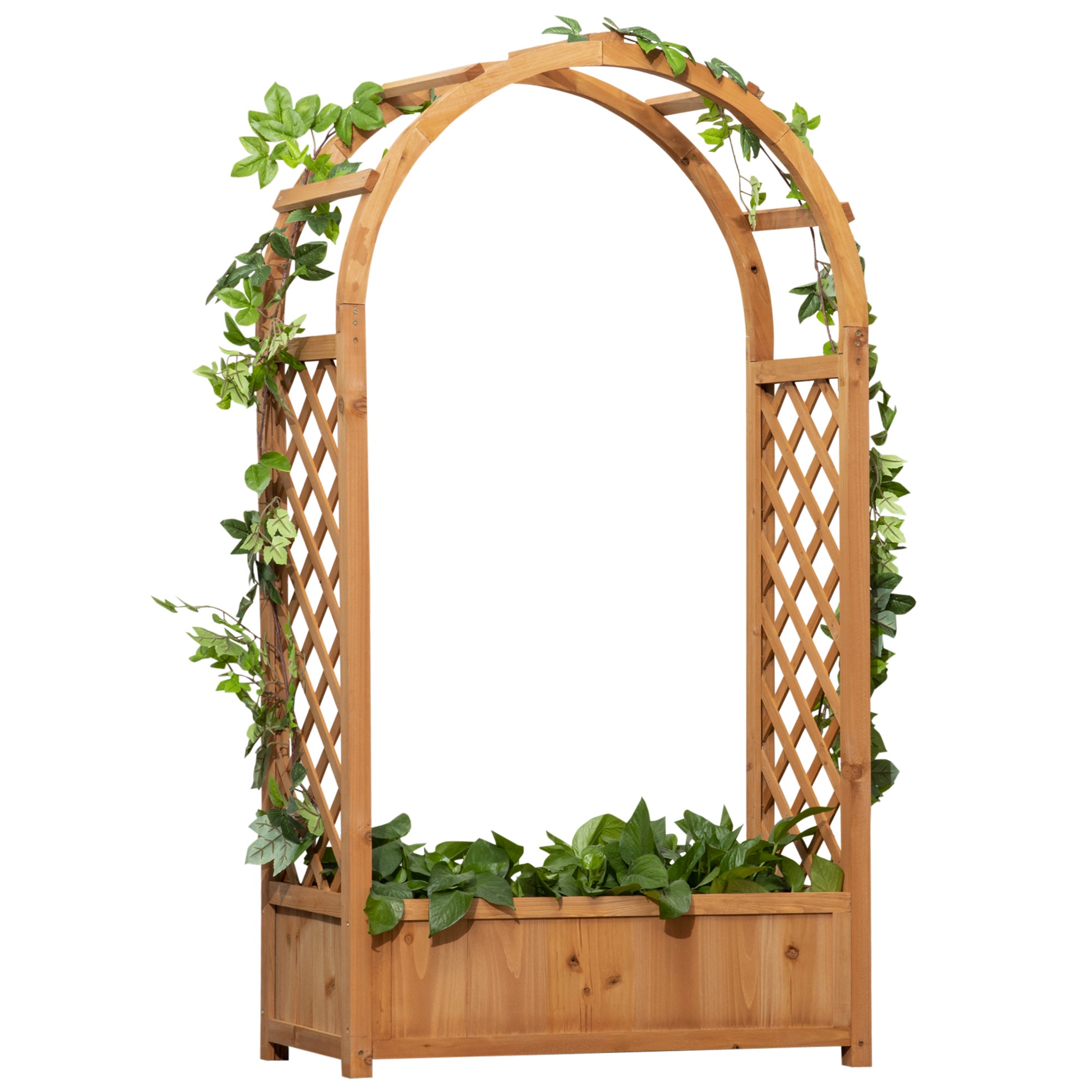 planter with arch trellis Outsunny Raised Garden Bed with Arch Trellis, Freestanding Garden Planter Box, Outdoor Planter Container for Vine Climbing Plant Flower Herb, Br