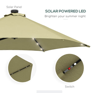 3(m) Cantilever Parasol with Solar LED and Easy Lever, Garden Parasol Umbrella with Cross Base and Waterproof Cover, Outdoor Sun Shades, Beige