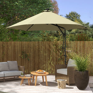 3(m) Cantilever Parasol with Solar LED and Easy Lever, Garden Parasol Umbrella with Cross Base and Waterproof Cover, Outdoor Sun Shades, Beige