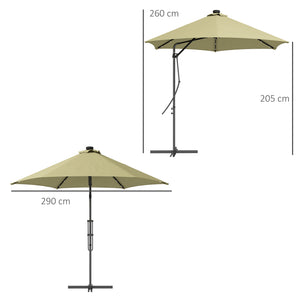3(m) Cantilever Parasol with Solar LED and Easy Lever, Garden Parasol Umbrella with Cross Base and Waterproof Cover, Outdoor Sun Shades, Beige