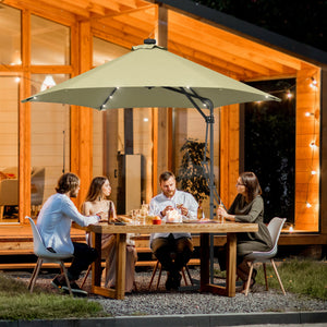 3(m) Cantilever Parasol with Solar LED and Easy Lever, Garden Parasol Umbrella with Cross Base and Waterproof Cover, Outdoor Sun Shades, Beige