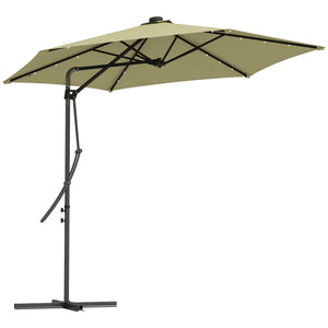 3(m) Cantilever Parasol with Solar LED and Easy Lever, Garden Parasol Umbrella with Cross Base and Waterproof Cover, Outdoor Sun Shades, Beige