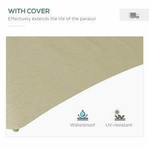 3(m) Cantilever Parasol with Solar LED and Easy Lever, Garden Parasol Umbrella with Cross Base and Waterproof Cover, Outdoor Sun Shades, Beige