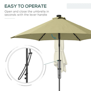 3(m) Cantilever Parasol with Solar LED and Easy Lever, Garden Parasol Umbrella with Cross Base and Waterproof Cover, Outdoor Sun Shades, Beige