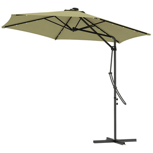 3(m) Cantilever Parasol with Solar LED and Easy Lever, Garden Parasol Umbrella with Cross Base and Waterproof Cover, Outdoor Sun Shades, Beige