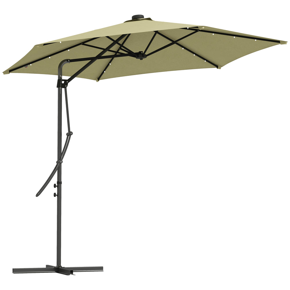3(m) Cantilever Parasol with Solar LED and Easy Lever, Garden Parasol Umbrella with Cross Base and Waterproof Cover, Outdoor Sun Shades, Beige