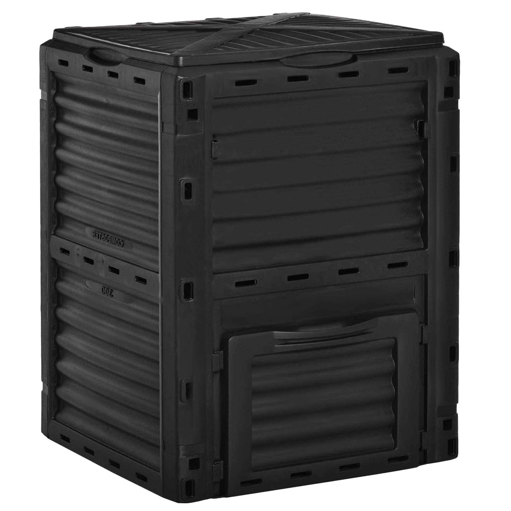 Garden Compost Bin Large Outdoor Compost Container 80 Gallon Fast Creation of Fertile Soil Aerating Compost Box, Easy Assembly, Black