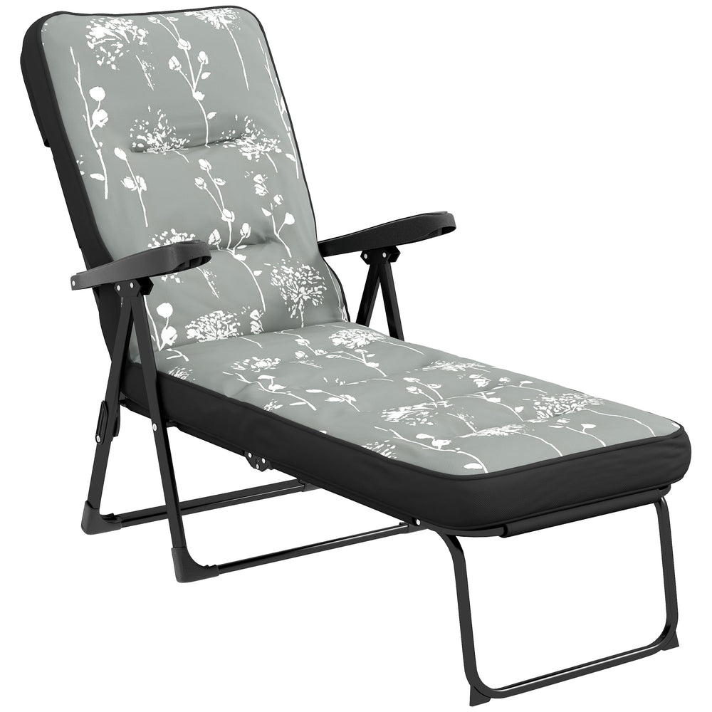 Outdoor Lounge Chair with Padded Cushion, Folding Reclining Patio Garden Chair with Recline Back, Footrest, for Poolside, Patio, Grey