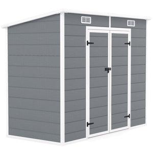 Outsunny 8' x 4' Outdoor Storage Shed, Resin Plastic Shed with Floor, Window, Lockable Doors and Vents, All-Weather Tool Shed for Backyard, Patio, Lawn, Gray