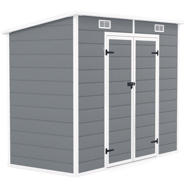 Outsunny 8' x 4' Outdoor Storage Shed, Resin Plastic Shed with Floor, Window, Lockable Doors and Vents, All-Weather Tool Shed for Backyard, Patio, Lawn, Gray