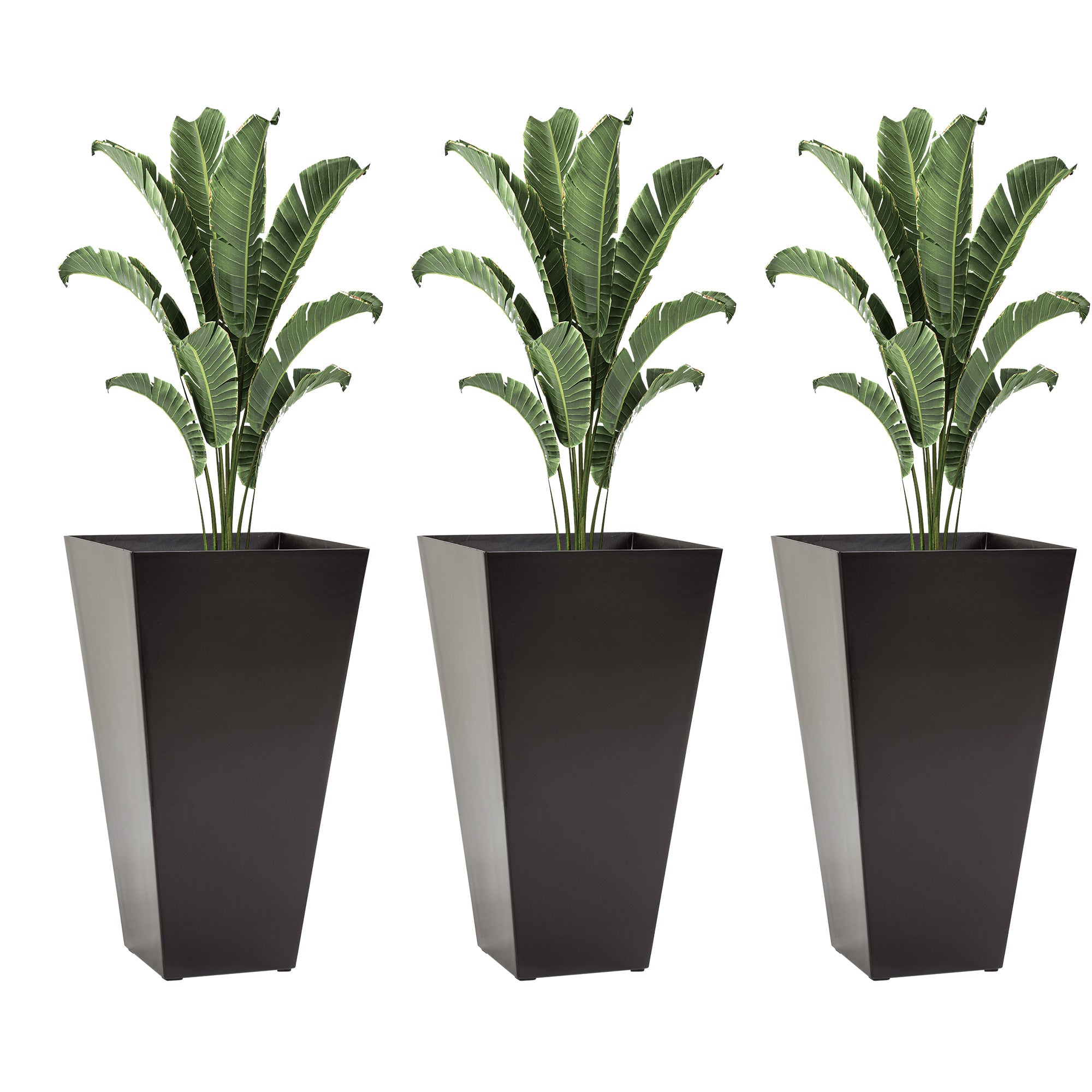 plant pot inner Outsunny 28" Tall Garden Plastic Flower Pot, Set of 3, Large Outdoor & Indoor, Brown