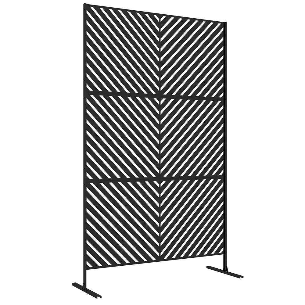 Metal Outdoor Privacy Screen, Decorative Outdoor Divider with Stand and Expansion Screws, Freestanding Privacy Panel for Garden, Backyard, Deck, Triangle Style, Black