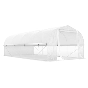 19.5' x 10' x 6.6' Walk-in Tunnel Greenhouse with Roll-up Mesh Sidewalls, Mesh Door, 8 Windows, Outdoor Green House Plant Hot House Tent with Galvanized Steel Frame, White