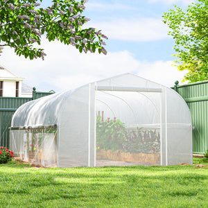 19.5' x 10' x 6.6' Walk-in Tunnel Greenhouse with Roll-up Mesh Sidewalls, Mesh Door, 8 Windows, Outdoor Green House Plant Hot House Tent with Galvanized Steel Frame, White