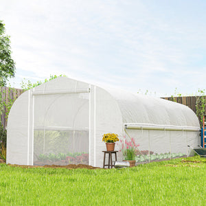 19.5' x 10' x 6.6' Walk-in Tunnel Greenhouse with Roll-up Mesh Sidewalls, Mesh Door, 8 Windows, Outdoor Green House Plant Hot House Tent with Galvanized Steel Frame, White