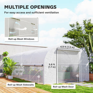 19.5' x 10' x 6.6' Walk-in Tunnel Greenhouse with Roll-up Mesh Sidewalls, Mesh Door, 8 Windows, Outdoor Green House Plant Hot House Tent with Galvanized Steel Frame, White
