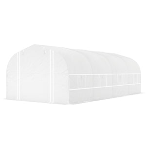 19.5' x 10' x 6.6' Walk-in Tunnel Greenhouse with Roll-up Mesh Sidewalls, Mesh Door, 8 Windows, Outdoor Green House Plant Hot House Tent with Galvanized Steel Frame, White