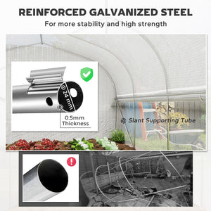 19.5' x 10' x 6.6' Walk-in Tunnel Greenhouse with Roll-up Mesh Sidewalls, Mesh Door, 8 Windows, Outdoor Green House Plant Hot House Tent with Galvanized Steel Frame, White