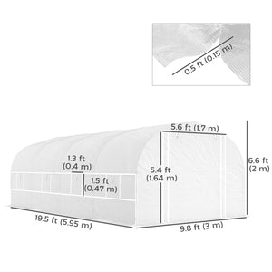 19.5' x 10' x 6.6' Walk-in Tunnel Greenhouse with Roll-up Mesh Sidewalls, Mesh Door, 8 Windows, Outdoor Green House Plant Hot House Tent with Galvanized Steel Frame, White