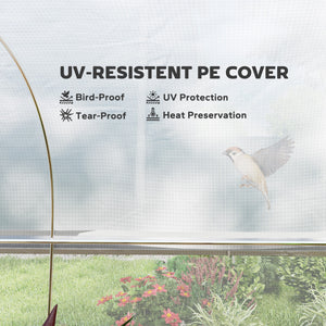 19.5' x 10' x 6.6' Walk-in Tunnel Greenhouse with Roll-up Mesh Sidewalls, Mesh Door, 8 Windows, Outdoor Green House Plant Hot House Tent with Galvanized Steel Frame, White
