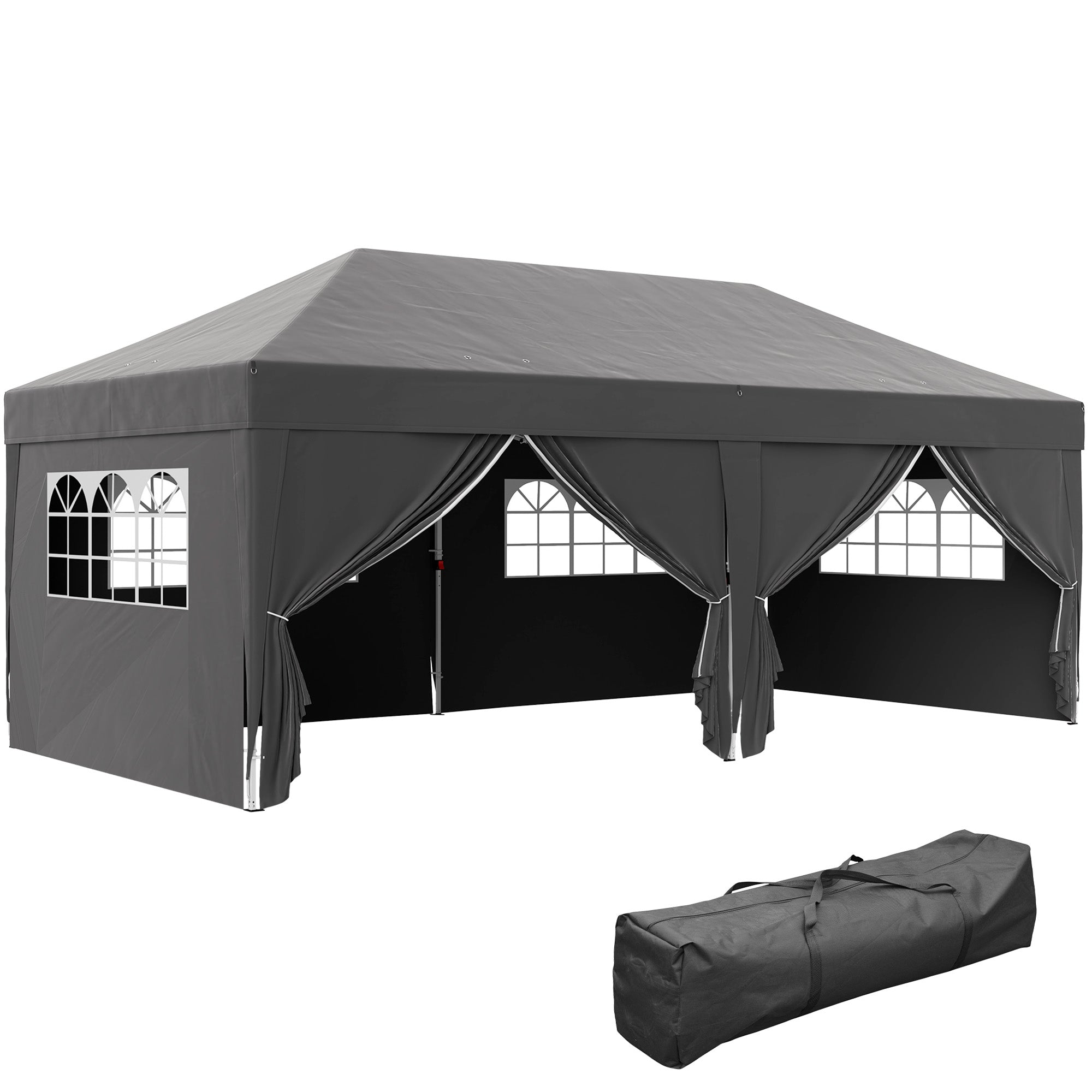 easy assemble tent Outsunny 10' x 20' Pop Up Canopy with 6 Walls & Steel Frame, Easy Assemble  with Carrying Bag, Black