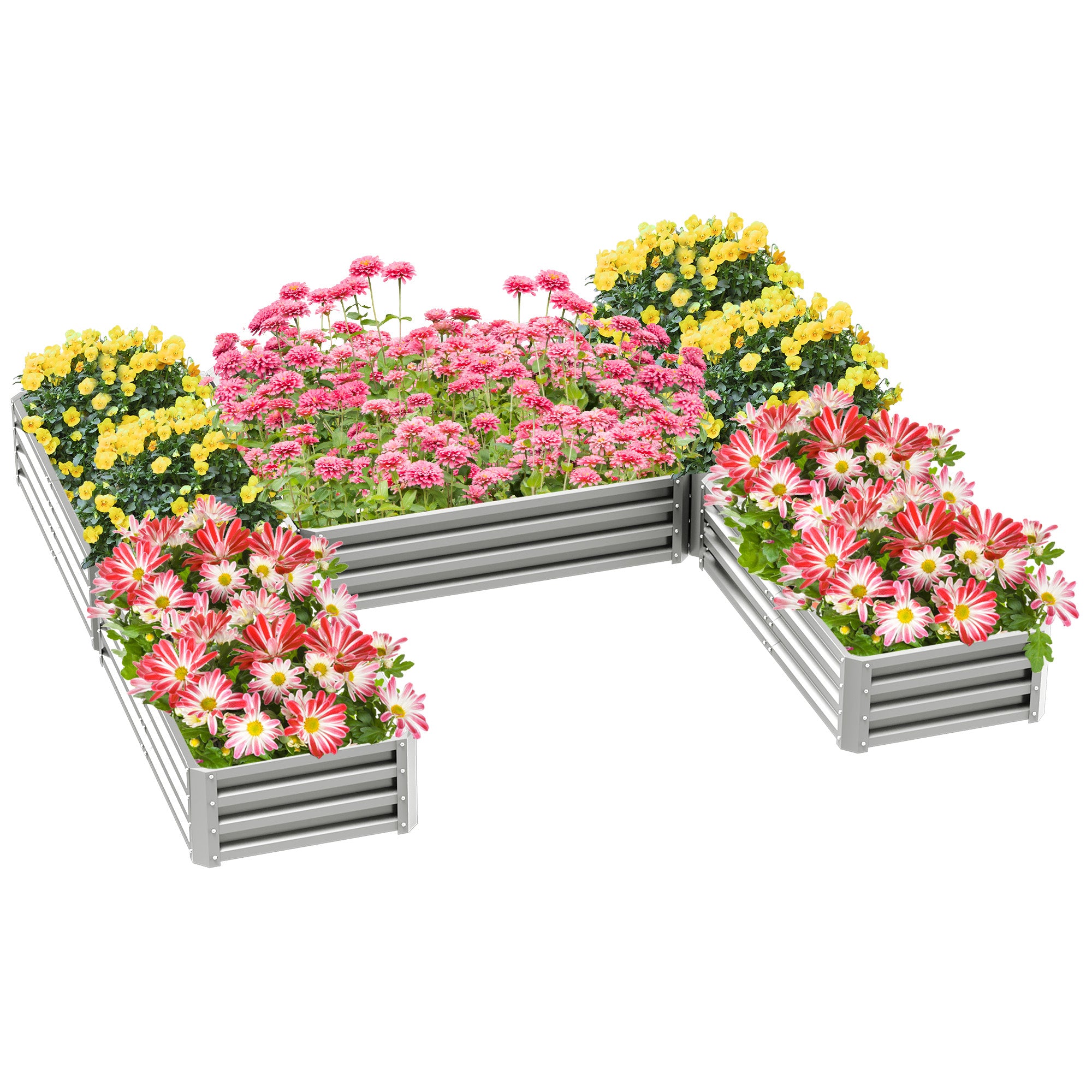 Outsunny 8 x 8ft DIY Raised Garden Bed, Set of 5 Large Steel Box Planters  for Outdoor Plants, Vegetables, Flowers, Herbs, Easy Assembly, Silver