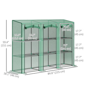 Lean-to Mini Greenhouse with 3 Tier Shelves, Portable Garden Hot House with 3 Roll-Up Doors for Indoor Outdoor, 84.6"x18.1"x56.7", Green